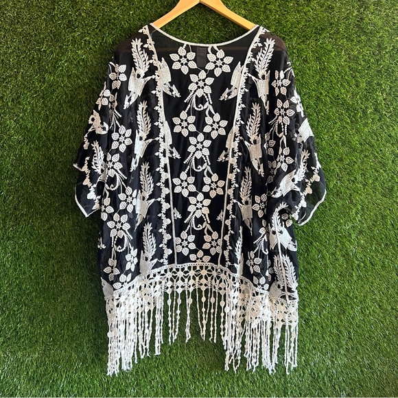 Embroidered Open Cardigan Fringe Kimono Boho - Picture 2 of 6